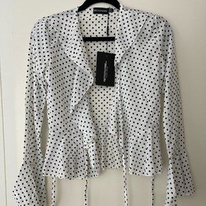 PrettyLittleThing Polka Dot Wrap Blouse with Ruffles Size 2